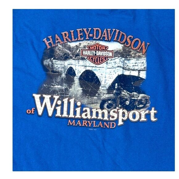 Harley-Davidson Blue Graphic T-Shirt 2XL Hanes Beefy-T Williamsport Maryland XXL - Picture 1 of 6